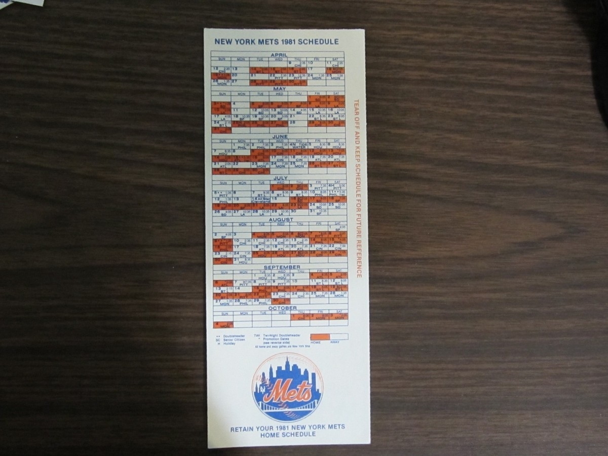 1981 New York Mets Team Schedule EBay