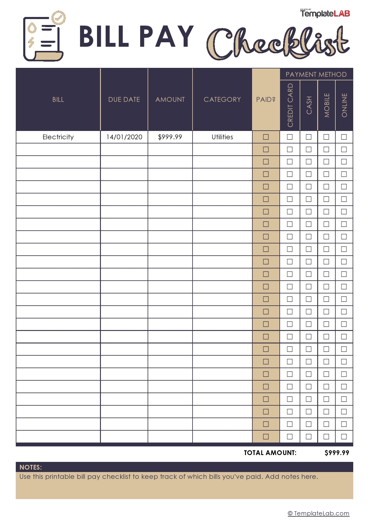 Bill Schedule Printable