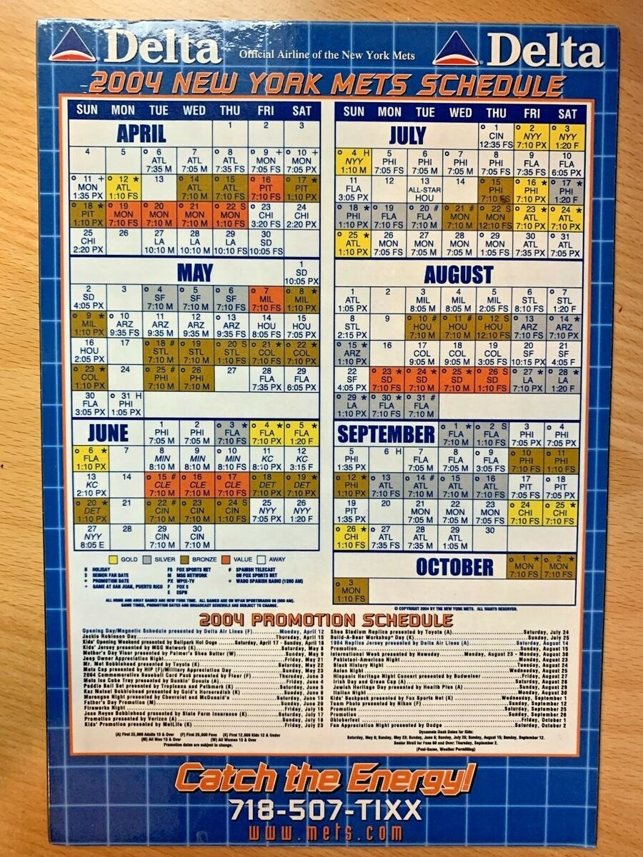 2004 NEW YORK METS MAGNET SCHEDULE SKED DELTA AIRLINES EBay