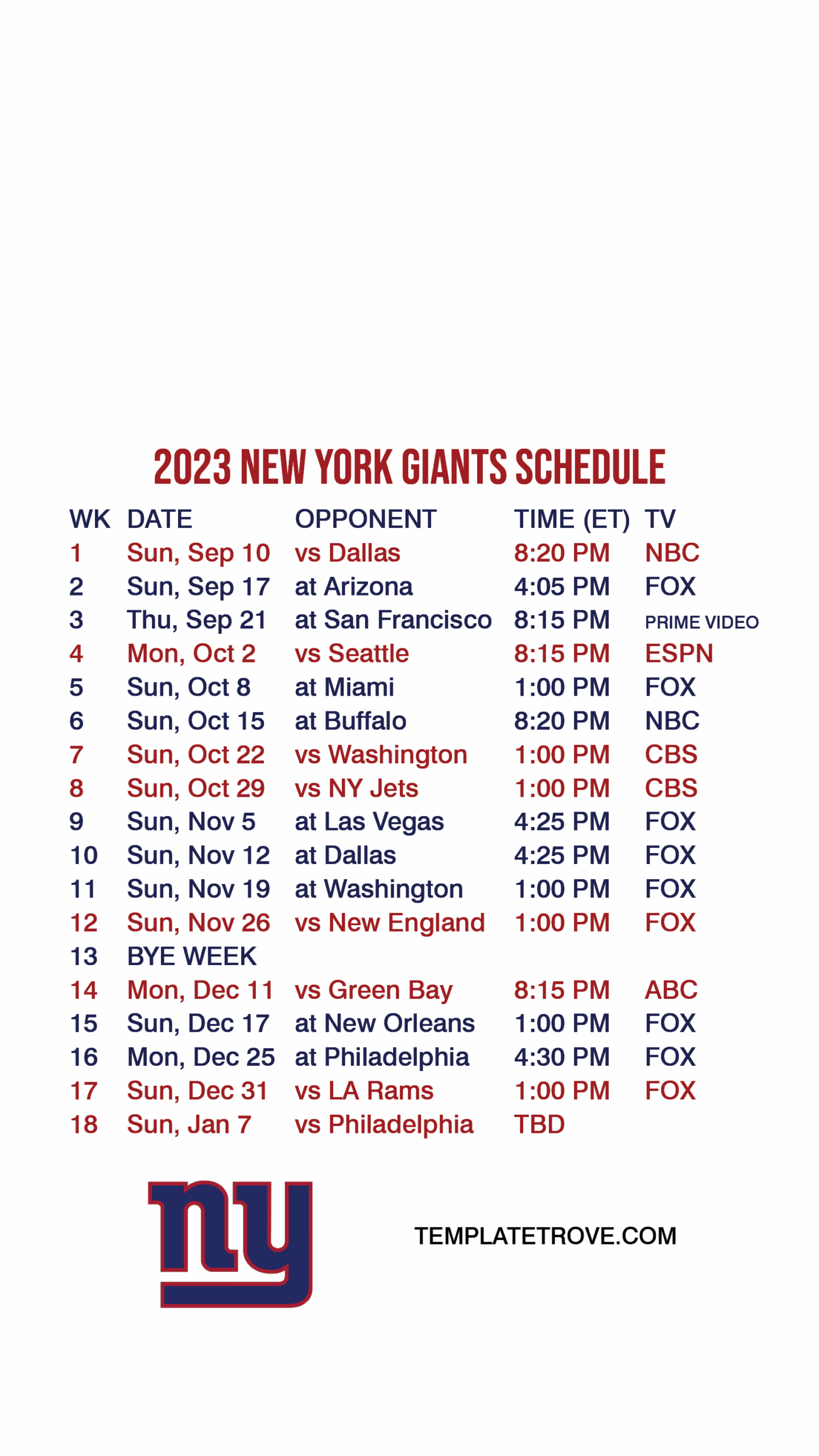 2023 2024 New York Giants Lock Screen Schedule For IPhone 6 7 8 Plus