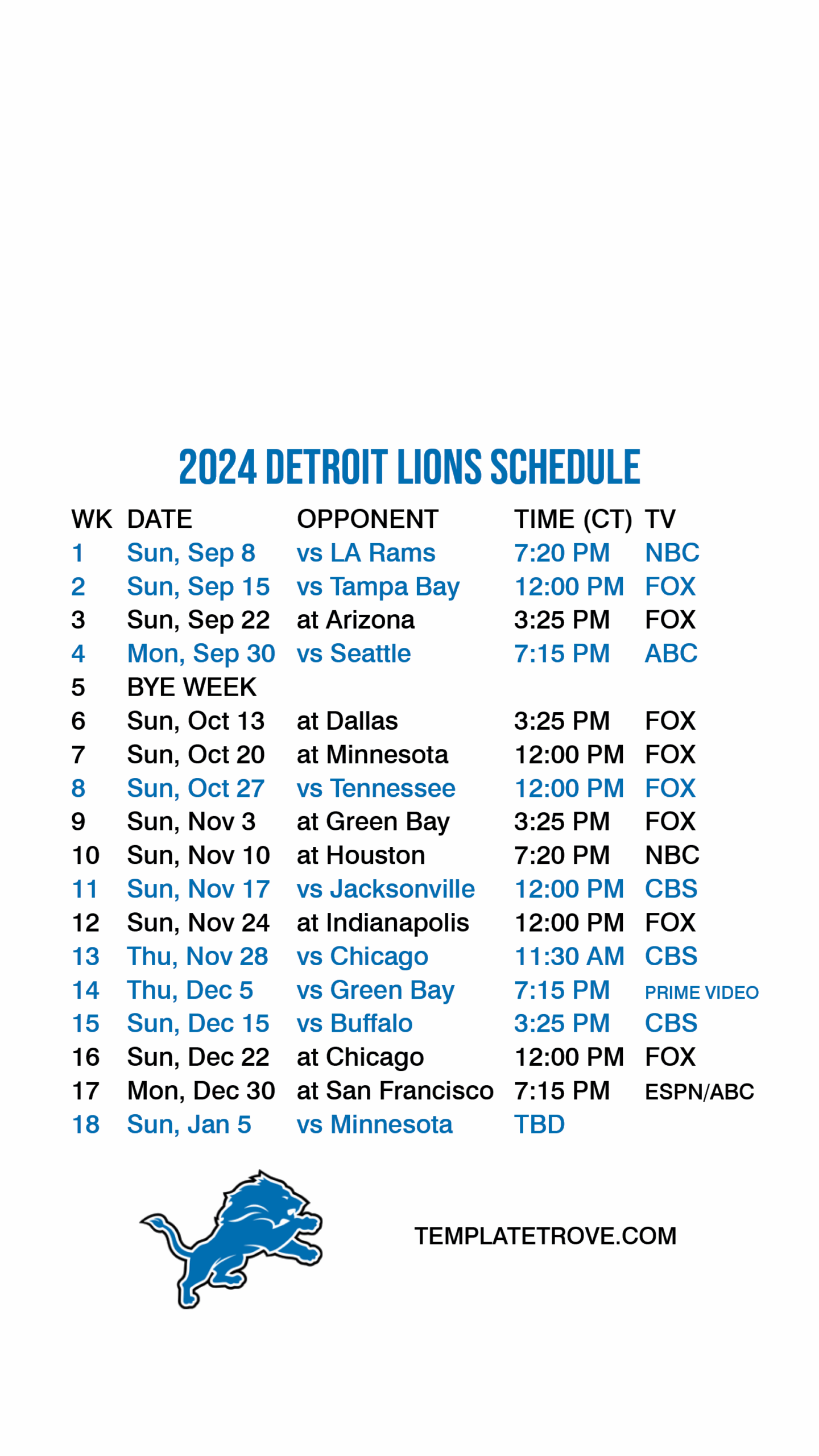 2024 2025 Detroit Lions Lock Screen Schedule For IPhone 6 7 8 Plus
