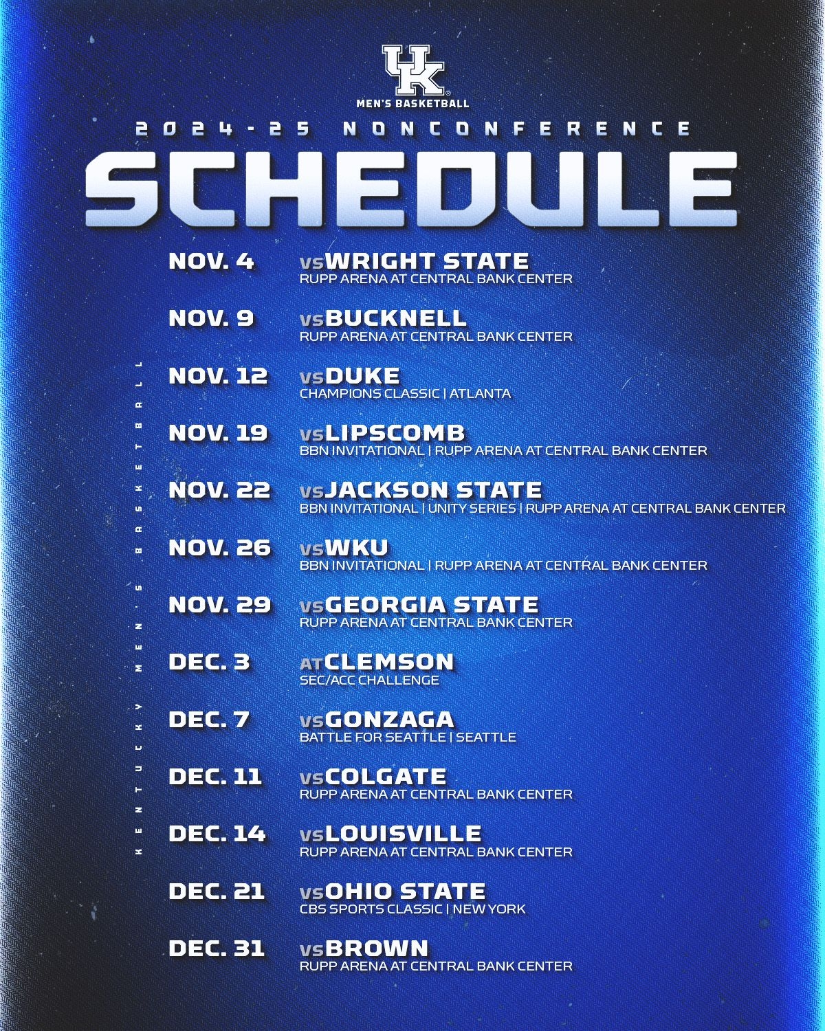 2024 25 Kentucky Basketball Non conference Schedule A Sea Of Blue