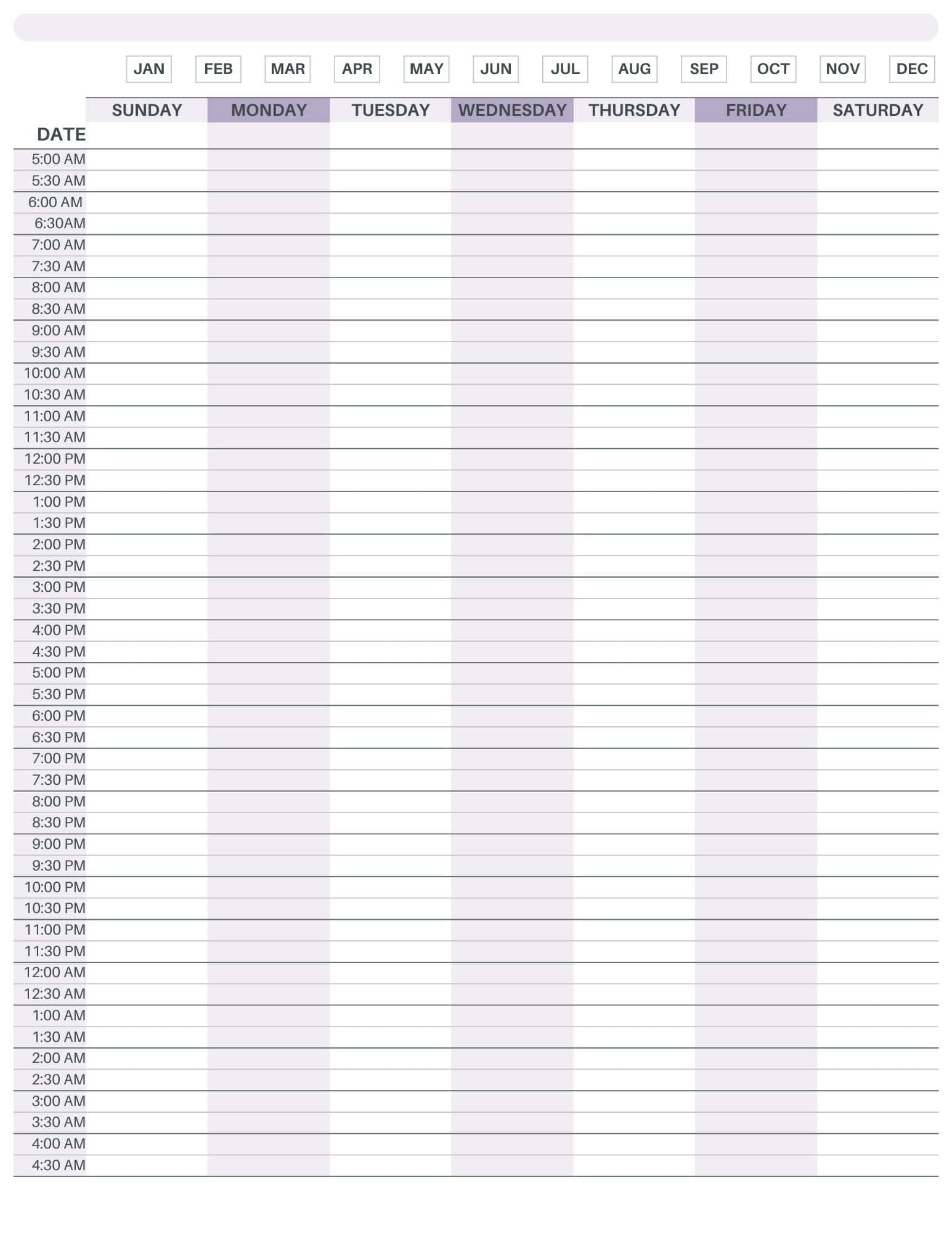 24 Hour Weekly Planner FREE Printable