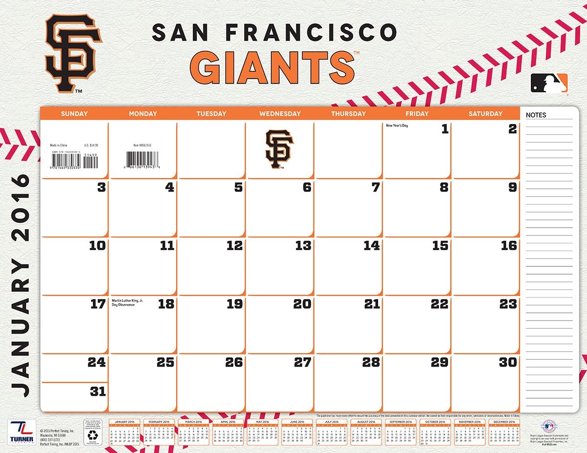 Amazon Turner San Francisco Giants 2016 Desk Calendar January December 2016 22 X 17 8061516 Office Products