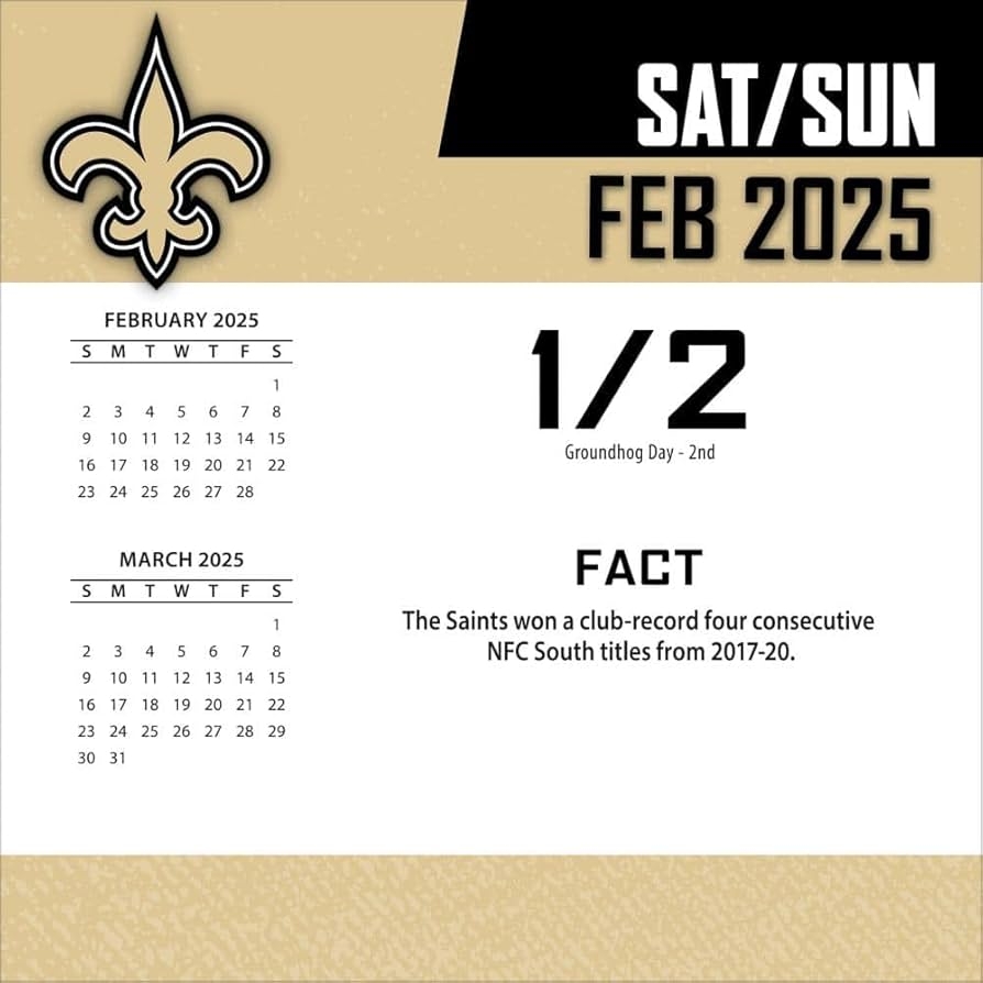 Amazon Turner Sports New Orleans Saints 2025 Box Calendar 25998053049 Sports Outdoors