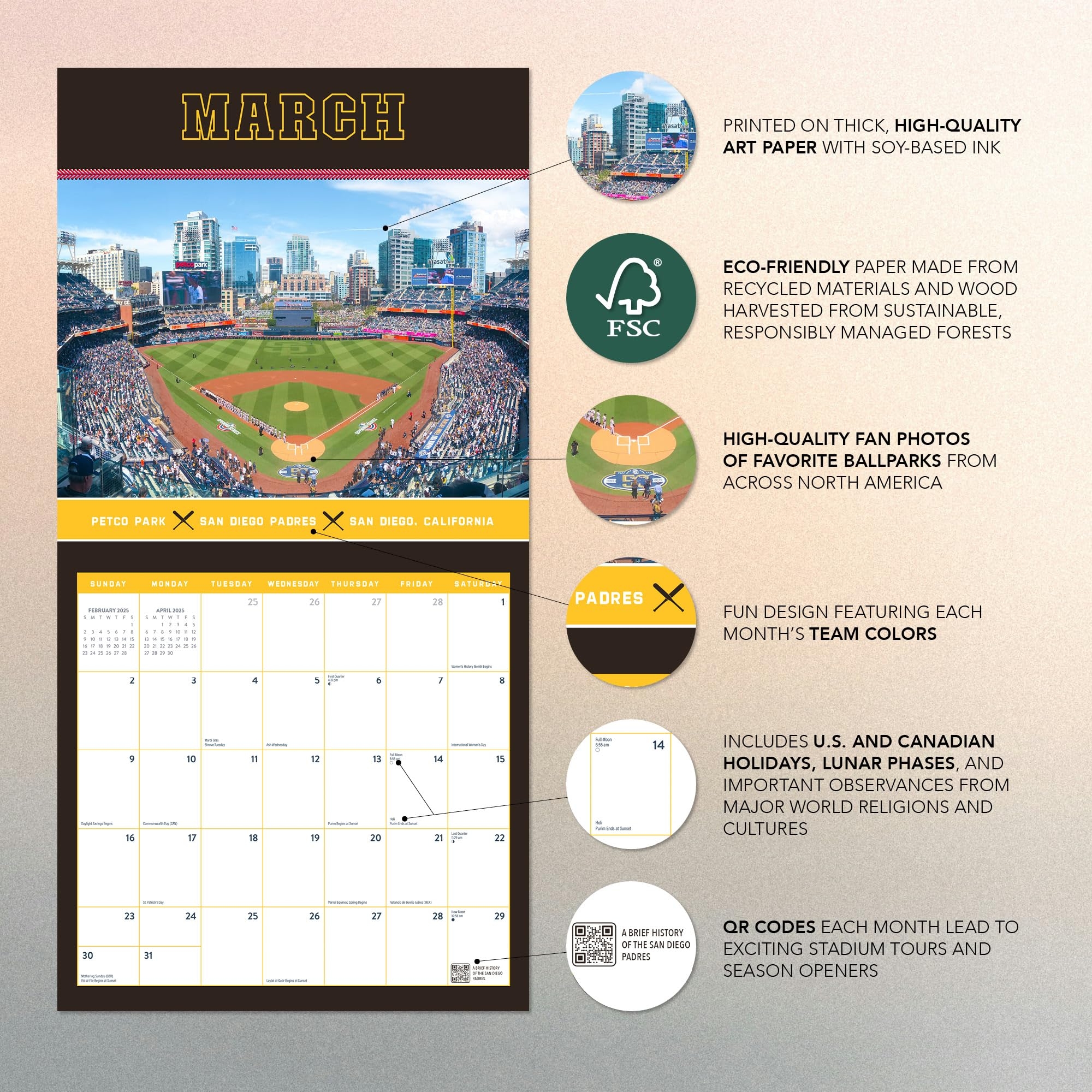 Ballparks Calendar 2025 12 X 24 Play Ball MLB Baseball Wall Calendar 12 Month Marble City Press Major League Stadiums Interactive QR Codes Ball Fields Home Run 2024 2025 Calendar Amazon ca Office Products