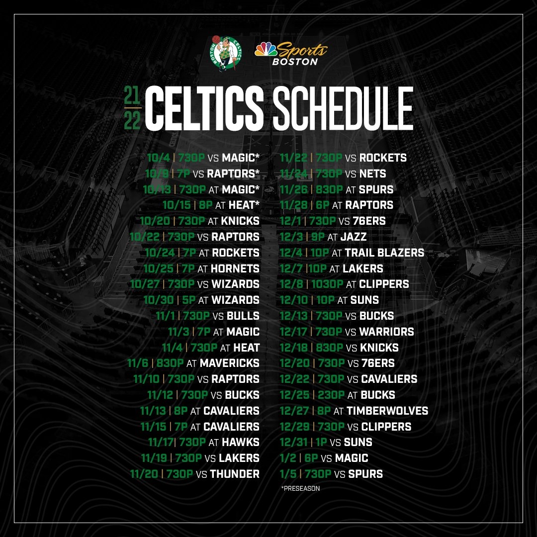 Celtics On NBC Sports Boston On X Celtics Schedule Time Printable Version Here Https t co EbCq5tTDYi Https t co vIvdMqByN1 X
