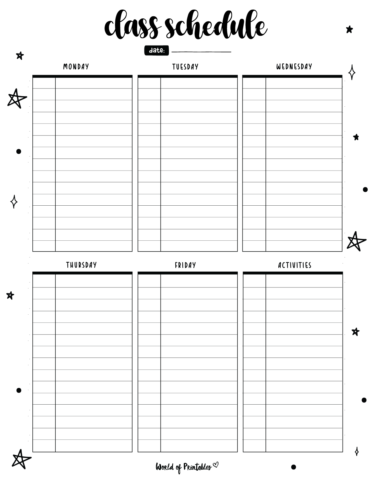 Printable Classroom Schedule