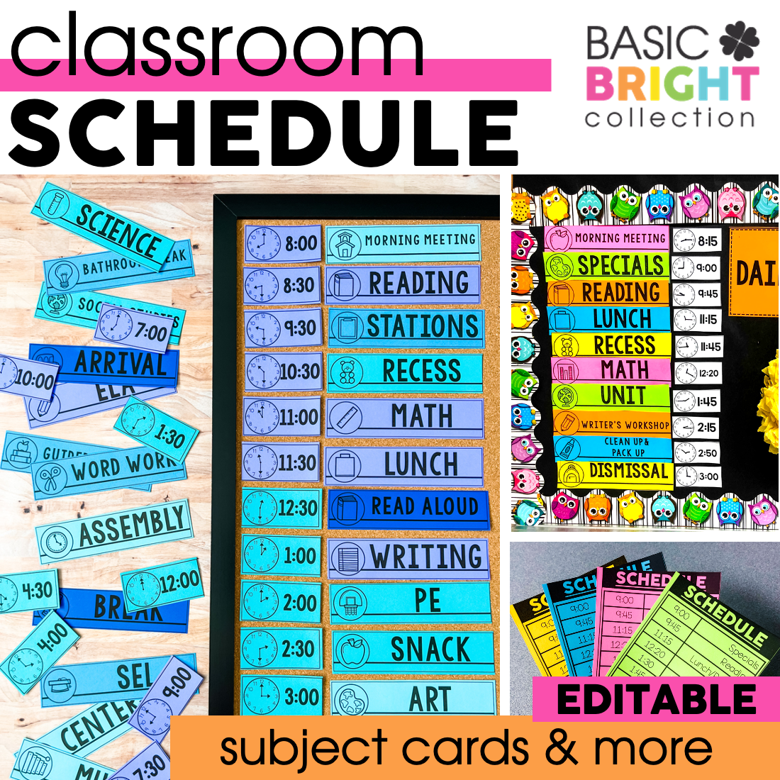 Classroom Daily Visual Schedule Editable Schedule Cards Daily Schedule Basic Or Bright Collection Lucky Little Learners