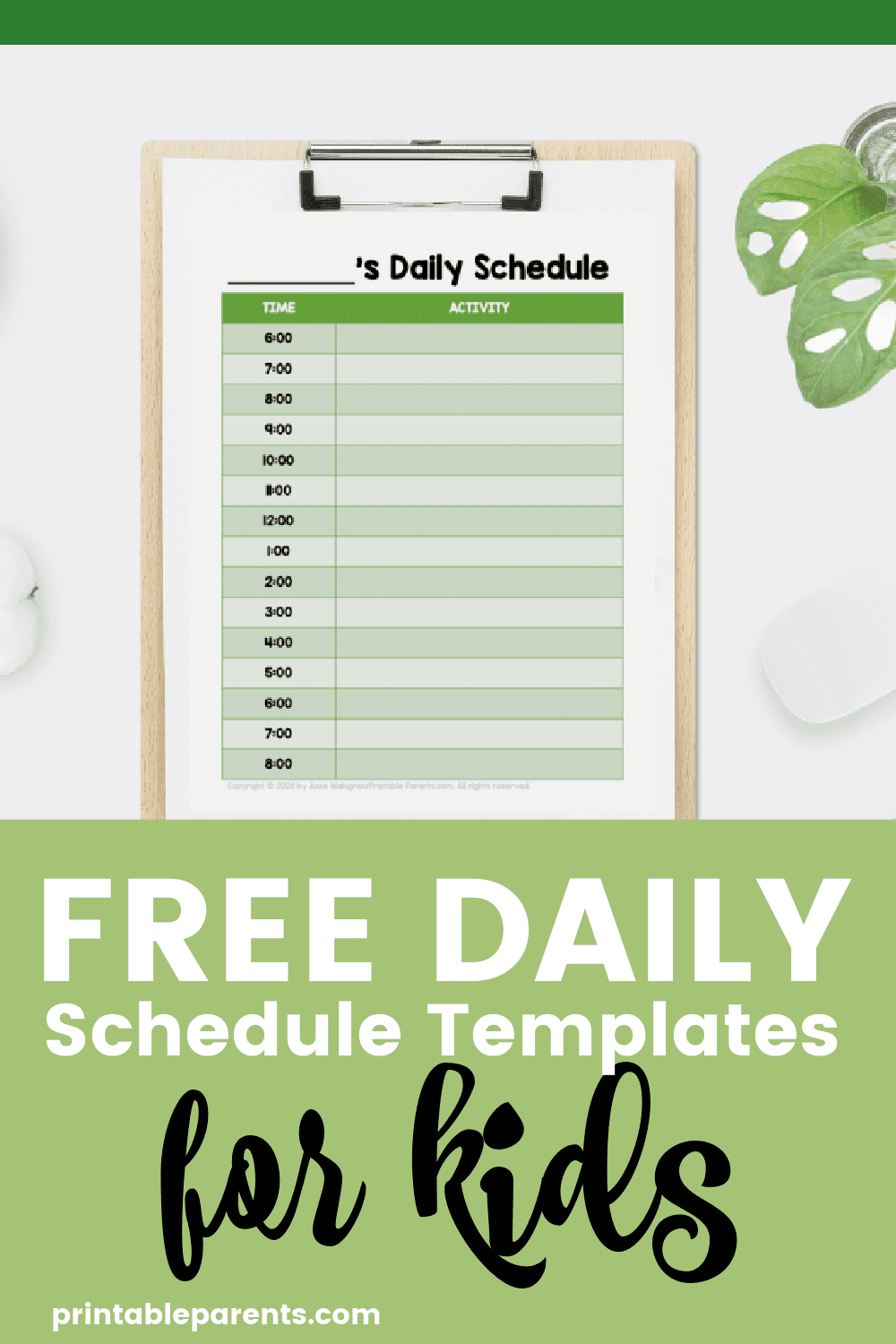 Daily Schedule Template For Kids Printable Parents