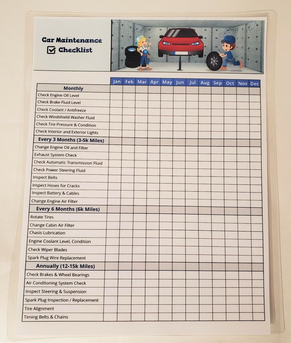 Dry Erase Car Maintenance Checklist Laminated Vehicle Maintenance Schedule EBay