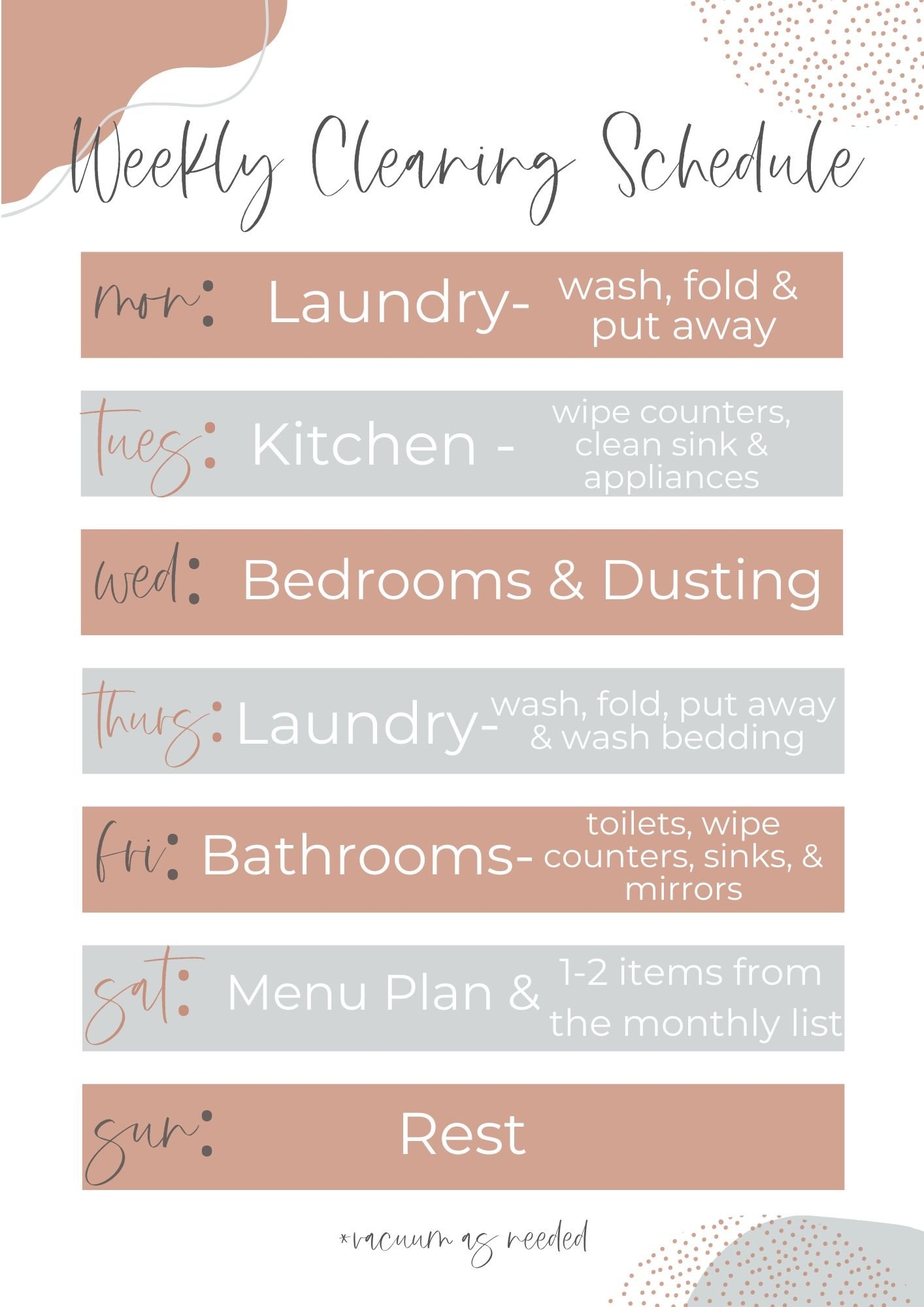 Easy And Realistic Weekly Cleaning Schedule With Awesome Printable The Simply Distressed
