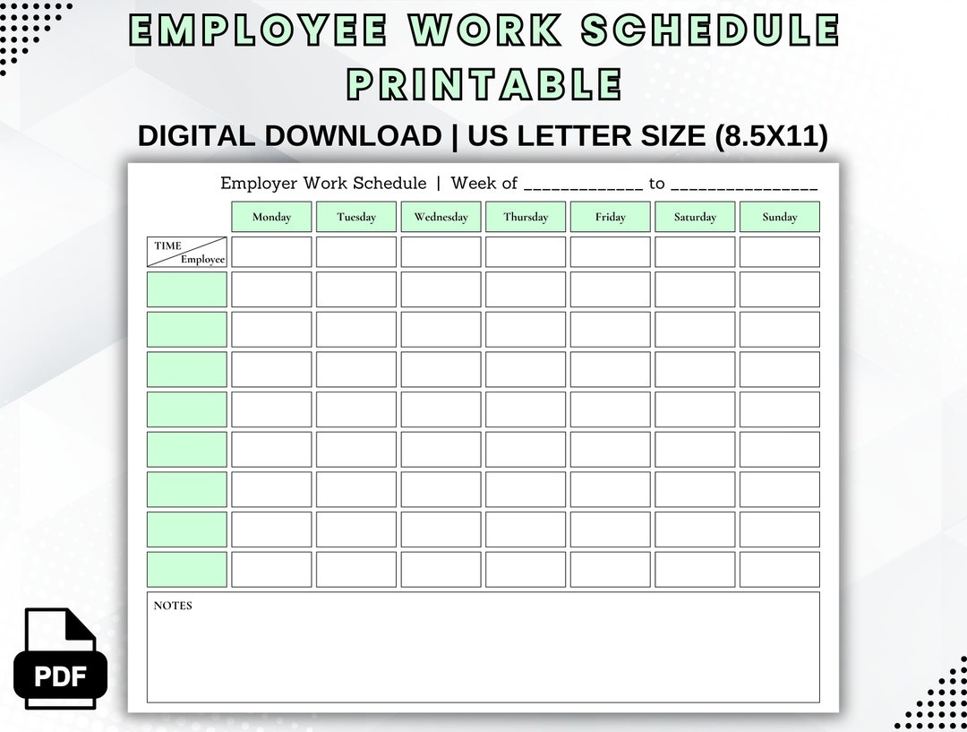 Employee Work Schedule Printable Weekly Schedule Template Employee Organizer Weekly Staff Shifts Daily Shift Schedule Etsy