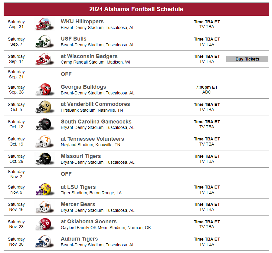 FBSchedules On X 2024 Alabama Crimson Tide Football Schedule Https t co PAiFZMXuMH Https t co PuANjfTCMF X