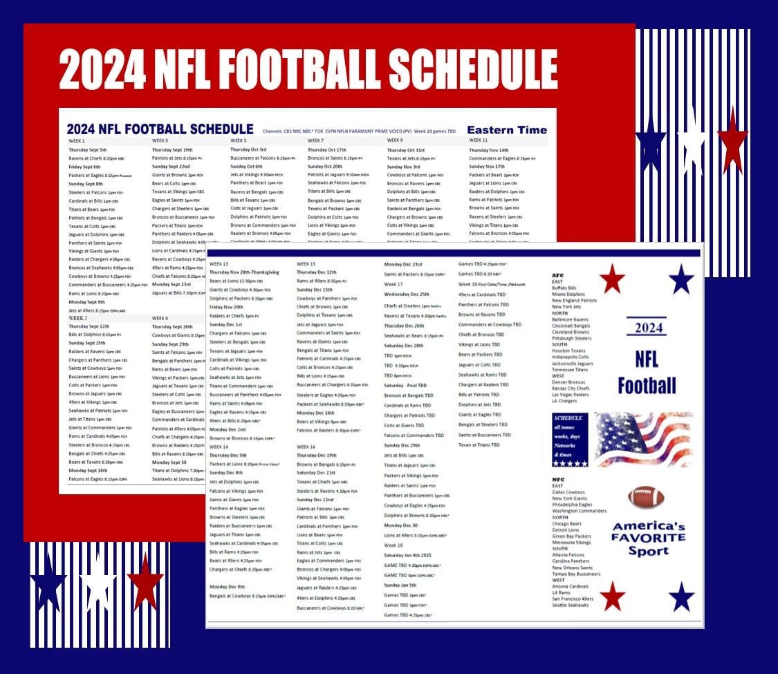 Football NFL 2024 Schedule Includes All Teams Etsy