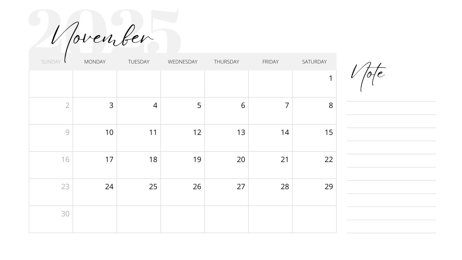 November Schedule Printable