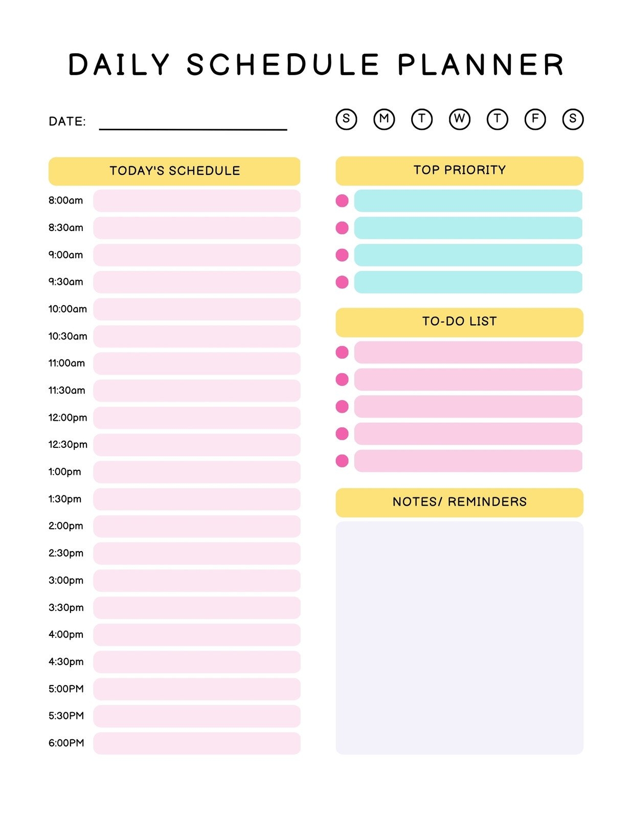 Printable Schedule Template Daily