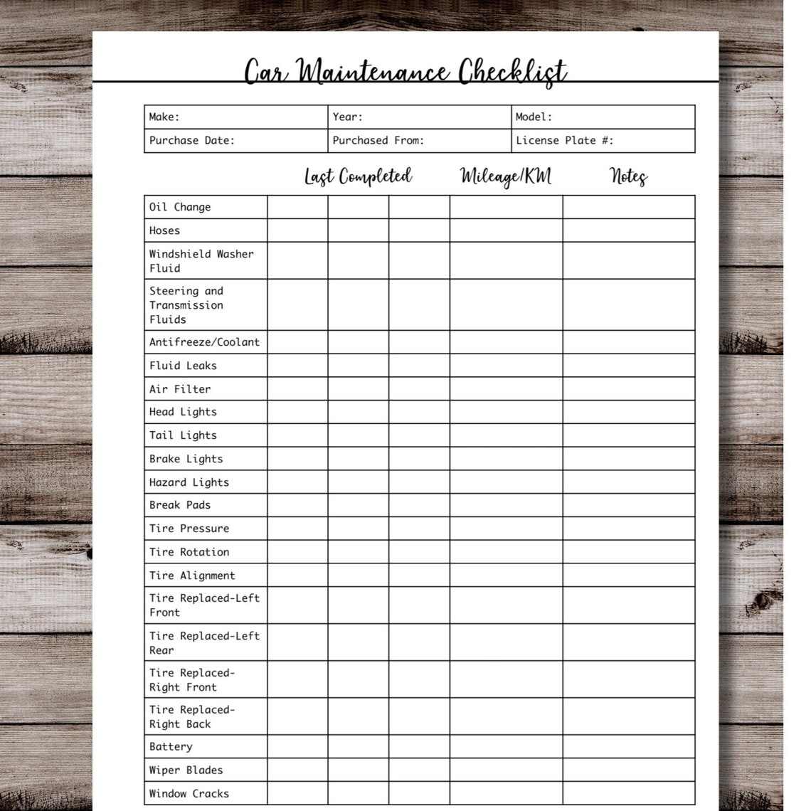 Car Maintenance Schedule Printable