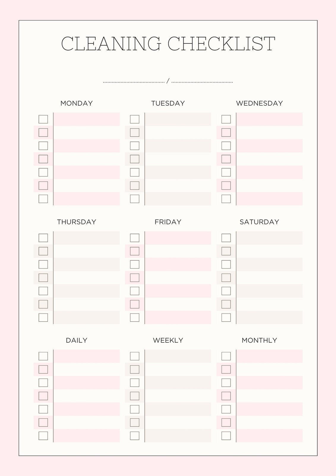 Printable House Cleaning Schedule Template