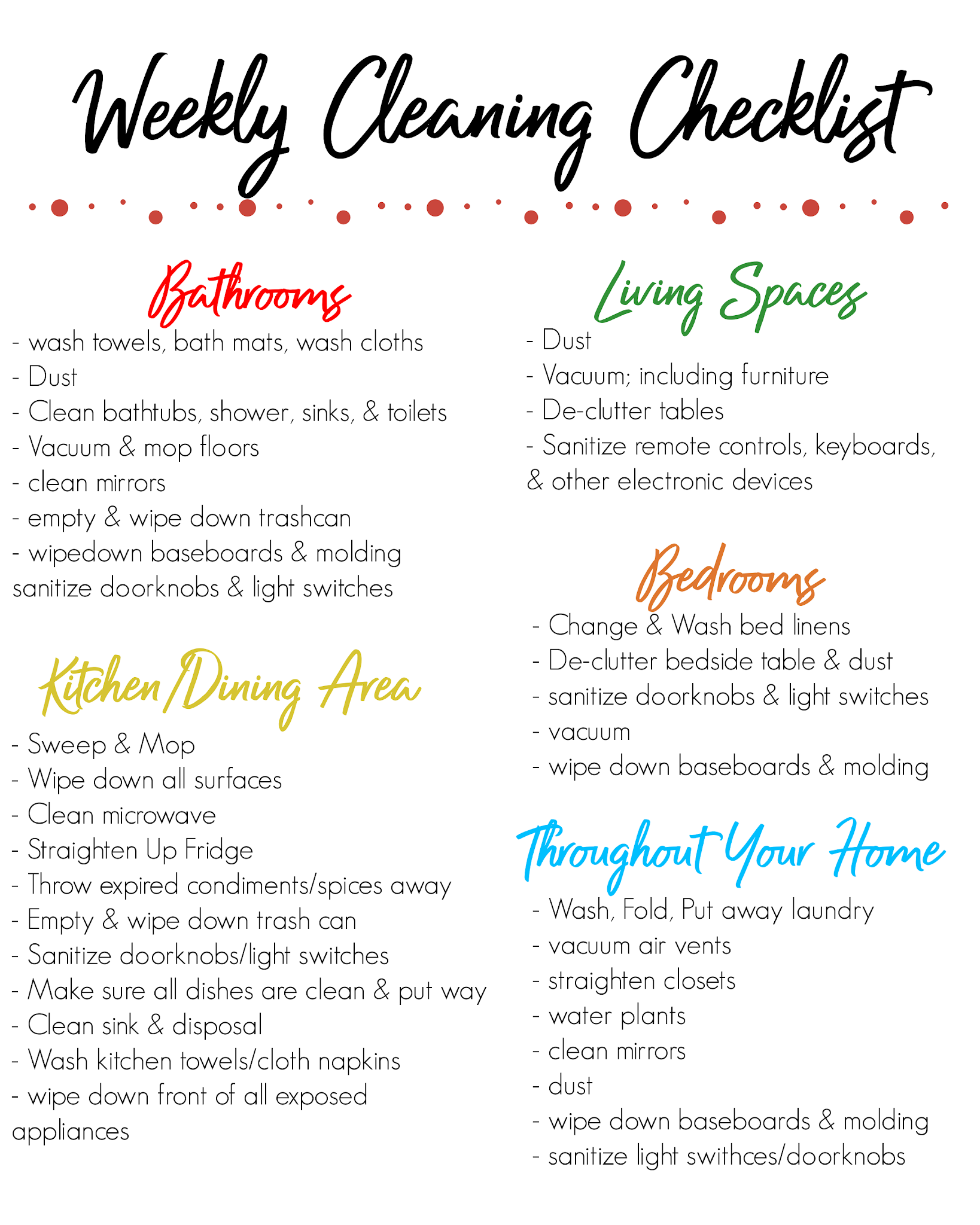 Free Printable Weekly Cleaning Checklist To Manage A Tidy Home Nanny To Mommy
