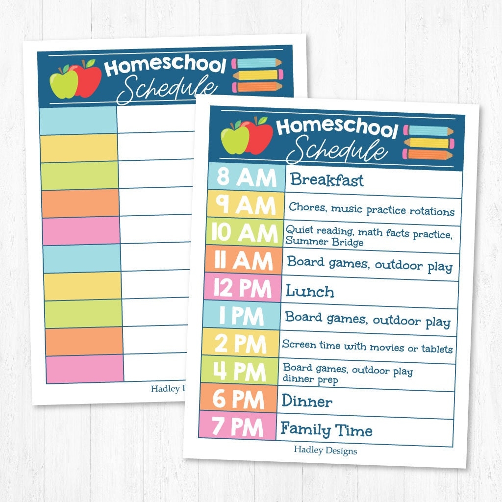 Homeschool Schedule Printable Kids Daily Routine Chart School Organizer Template Hourly Schedule Time Homeschool Mom Teacher Planner PDF Etsy