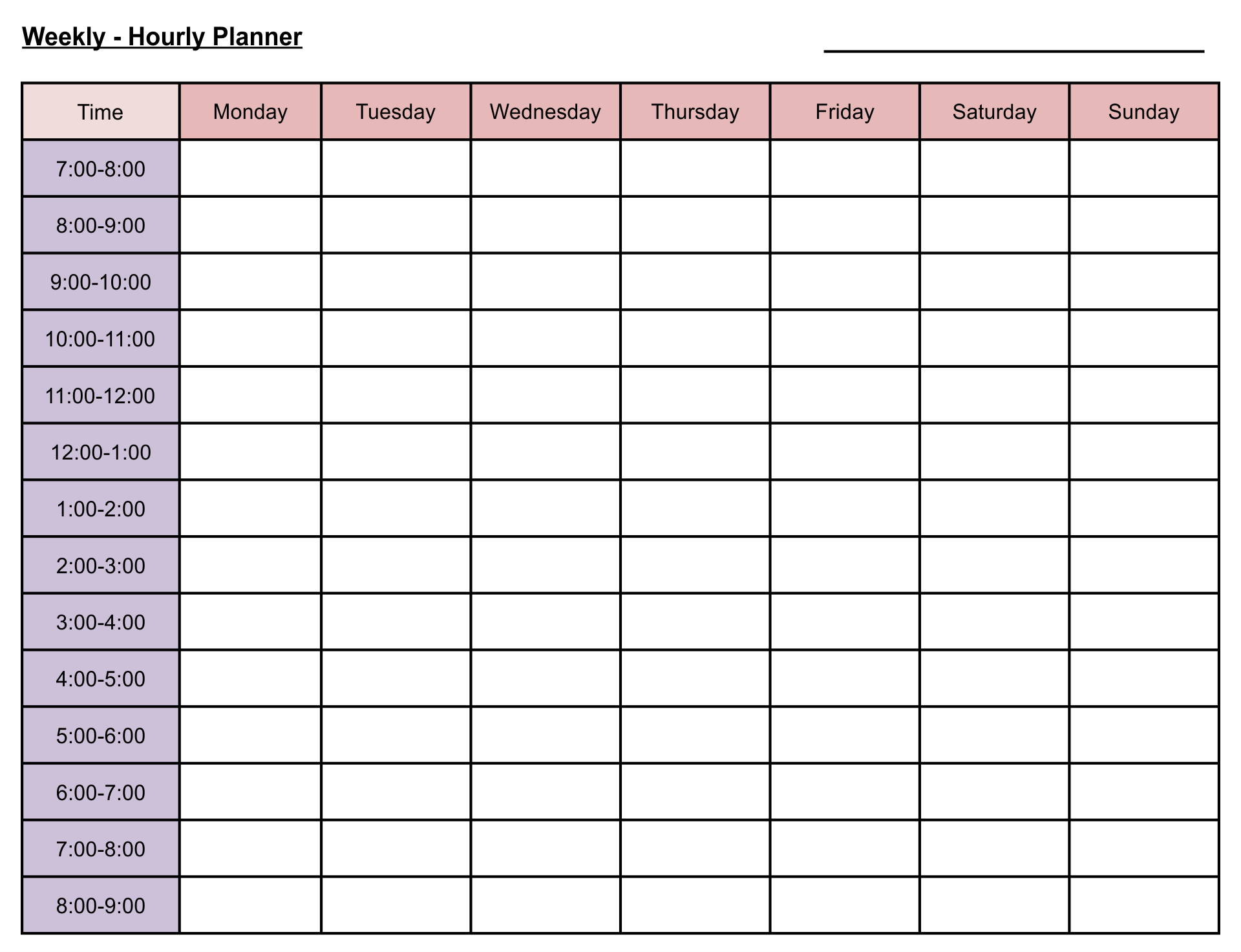 Free Printable Weekly Schedule Template Cute Hourly Planner