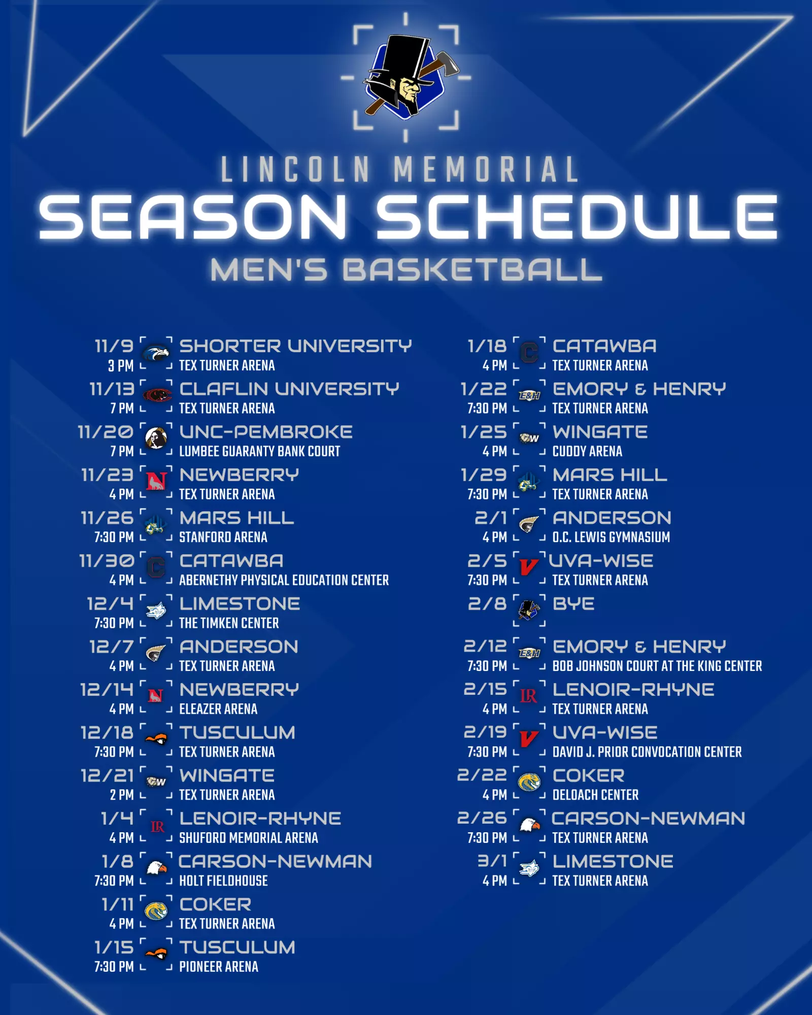 Men s Basketball Releases 2024 2025 Schedule Lincoln Memorial University Athletics