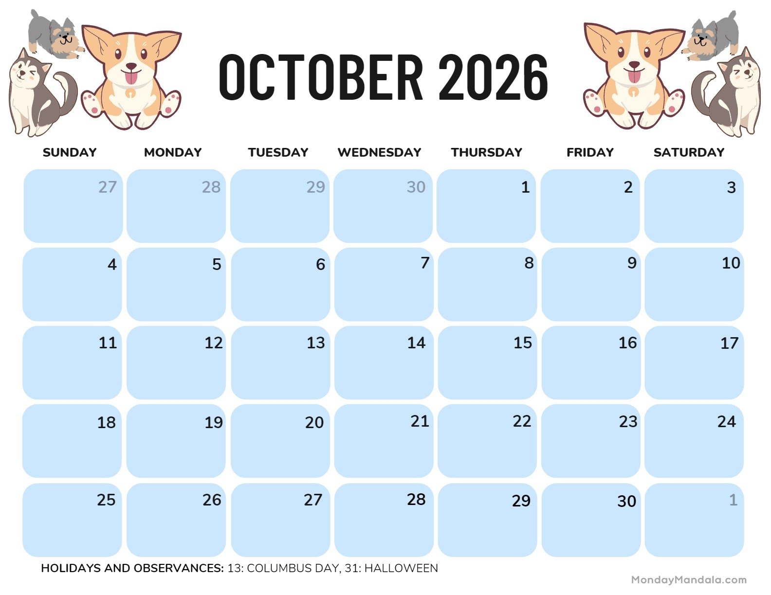 October Schedule Printable