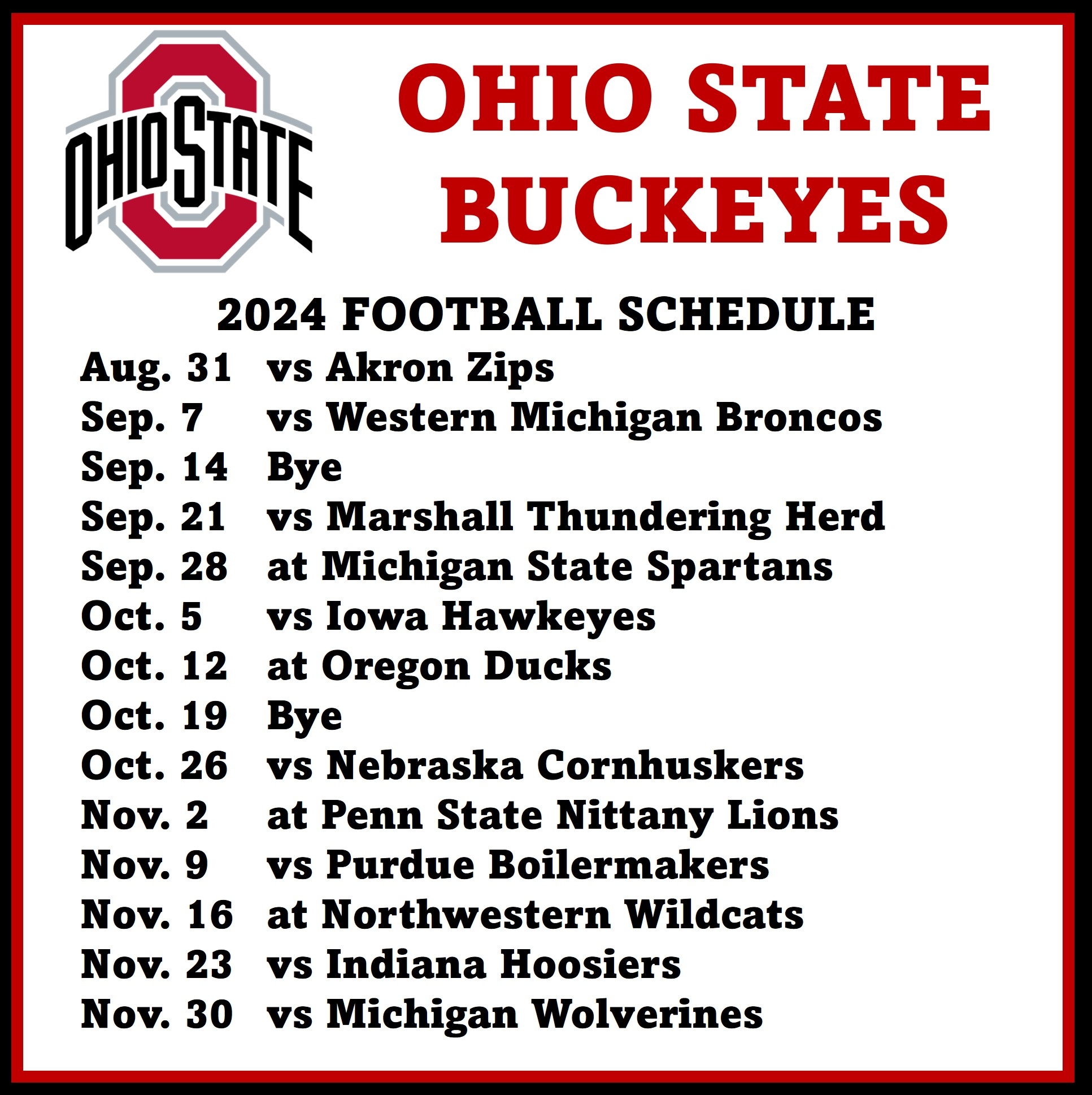 Ohio State Football Schedule Magnet Worksheets Library