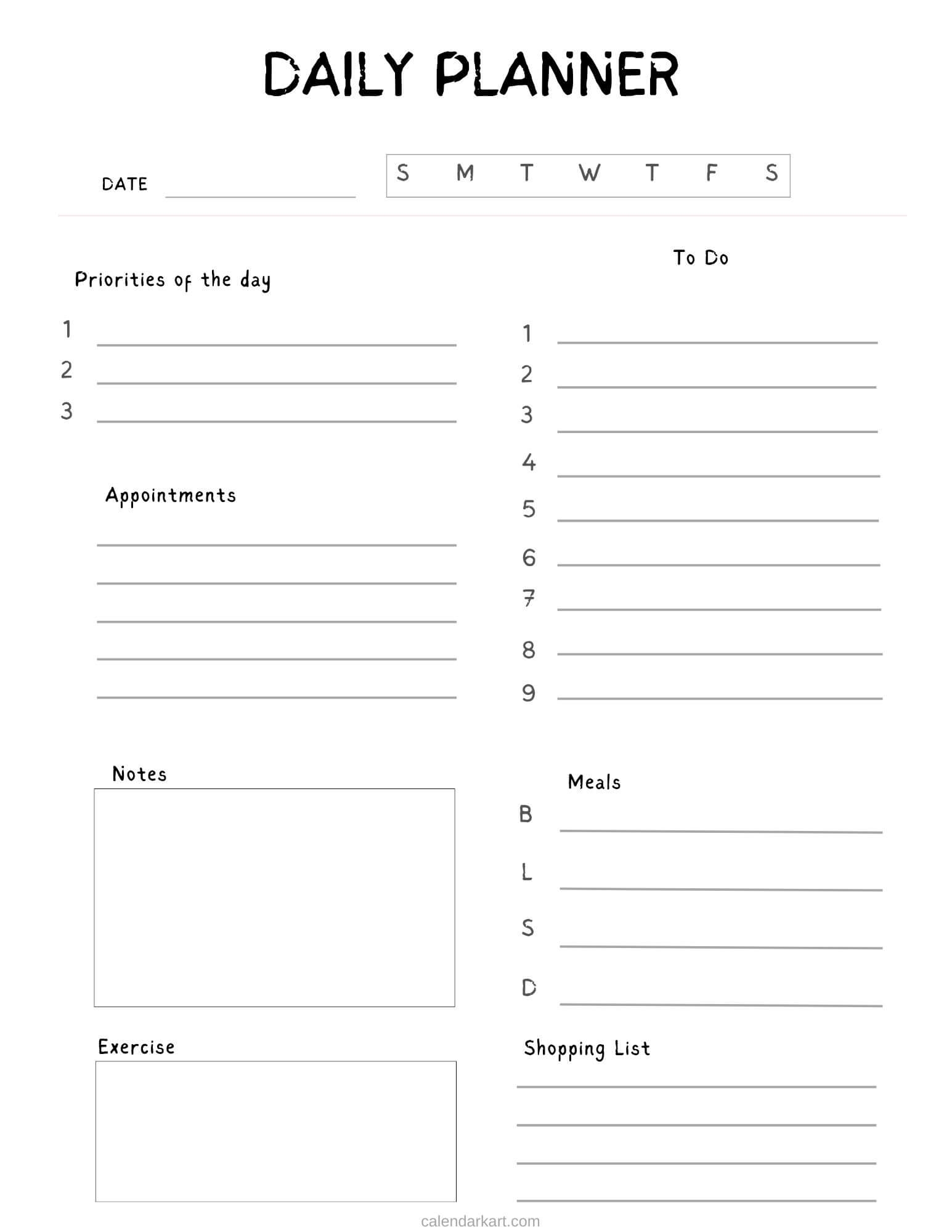 Printable Daily Planner Template Calendarkart