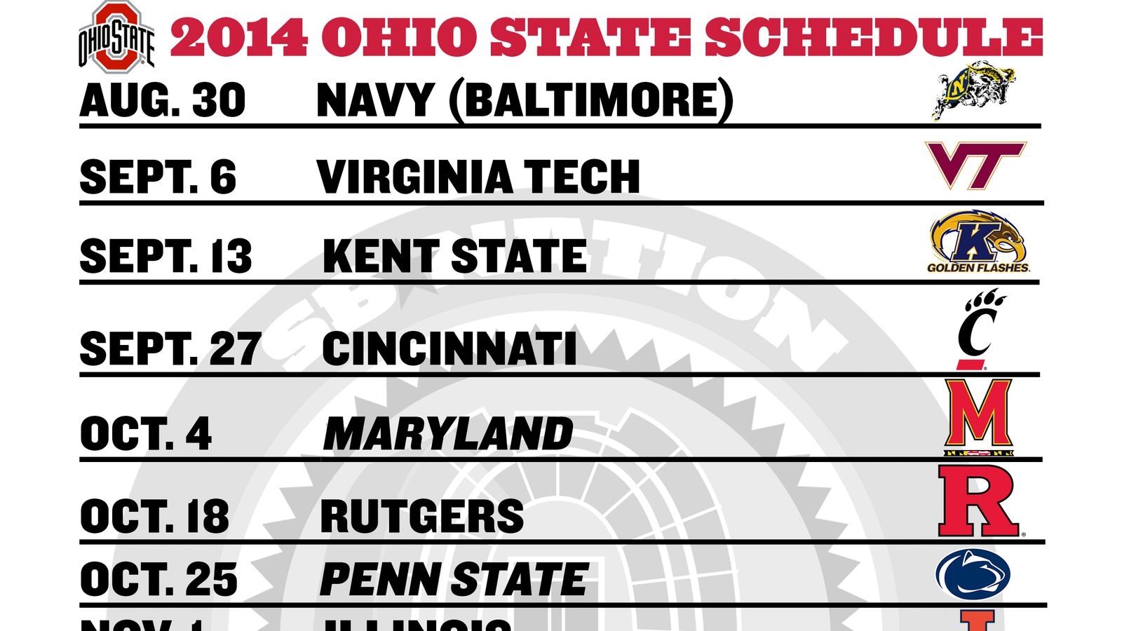 Printable Ohio State Football Schedule 2014 Land Grant Holy Land