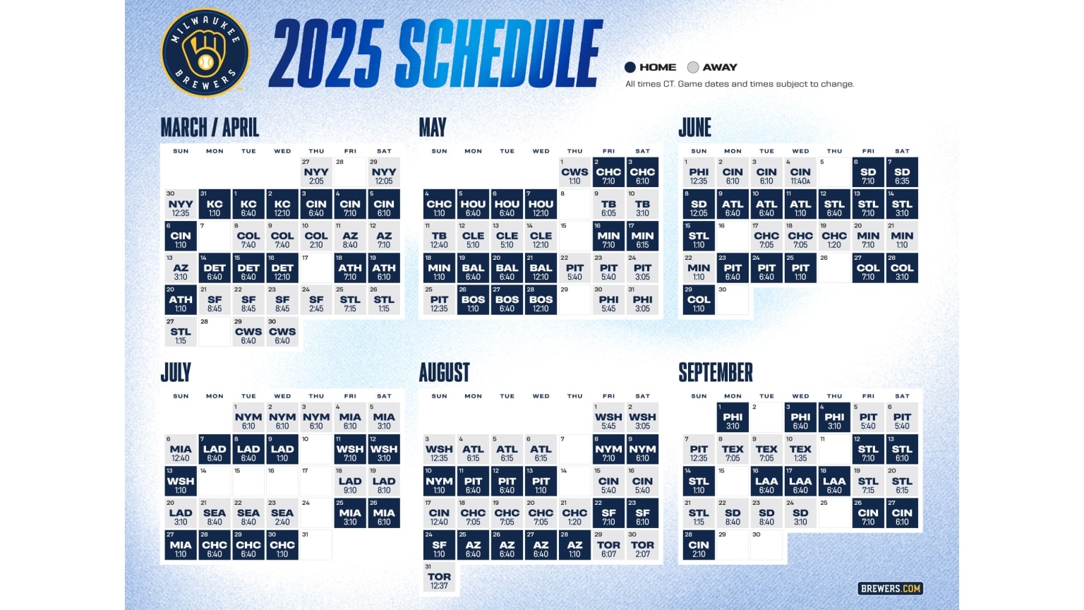 Printable Schedule Milwaukee Brewers