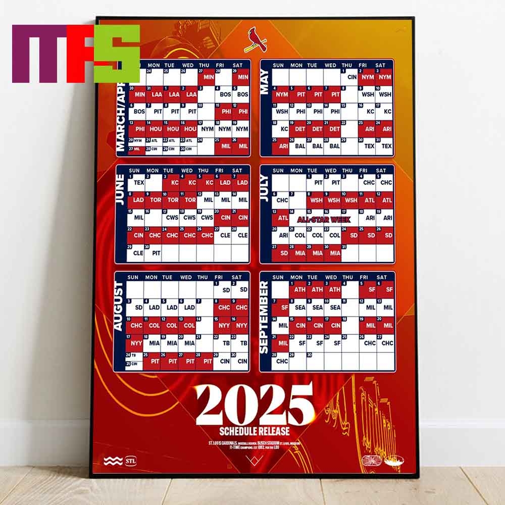 St Louis Cardinals MLB 2025 Regular Season Schedule Calendars Home Decor Poster Canvas Masteez