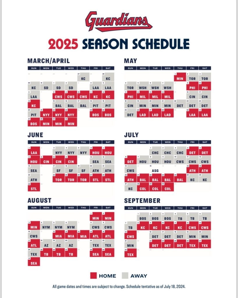Stay Organized With The Cleveland Guardians Schedule 2025 Printable 