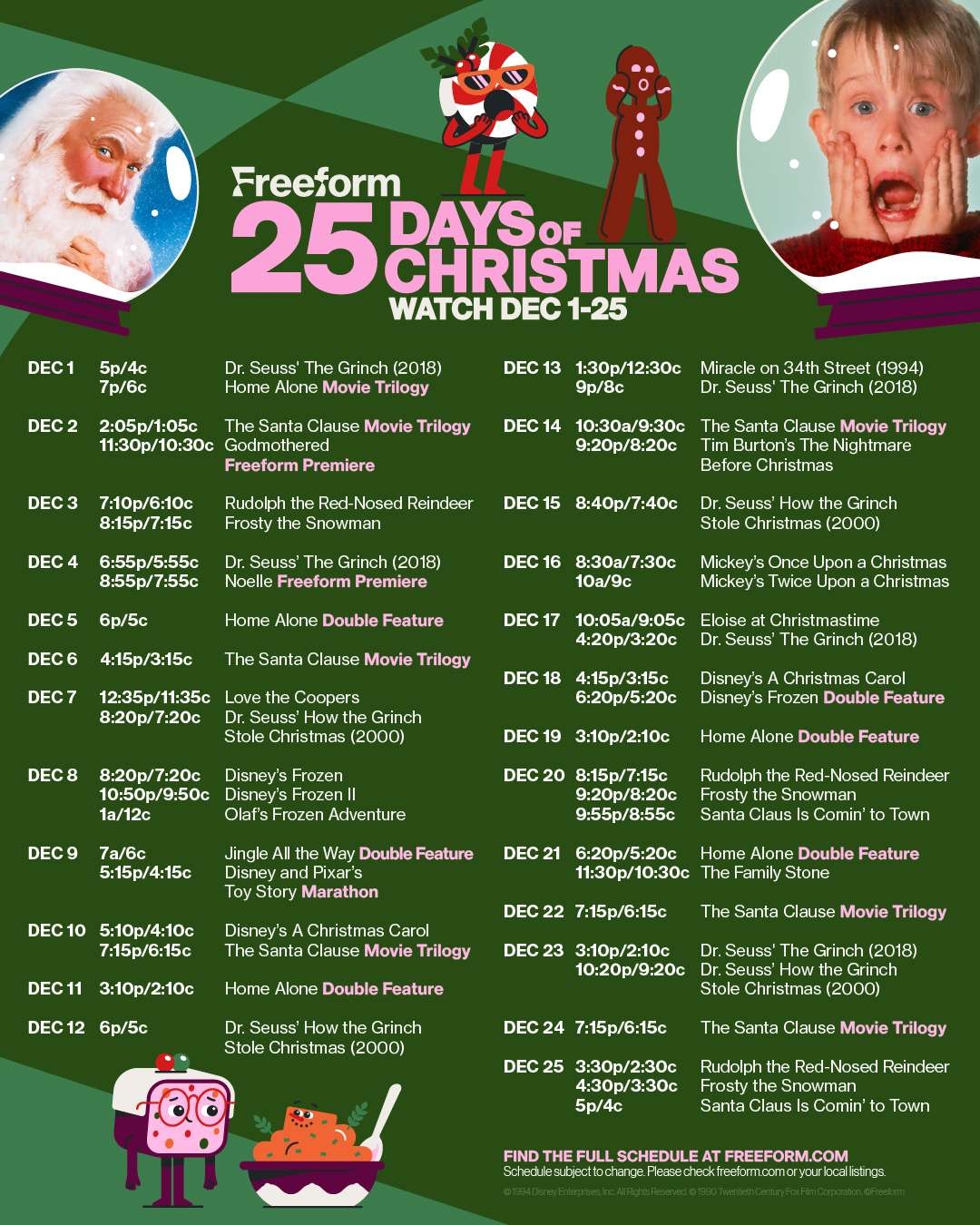 Gac Christmas Movies 2025 Printable Schedule