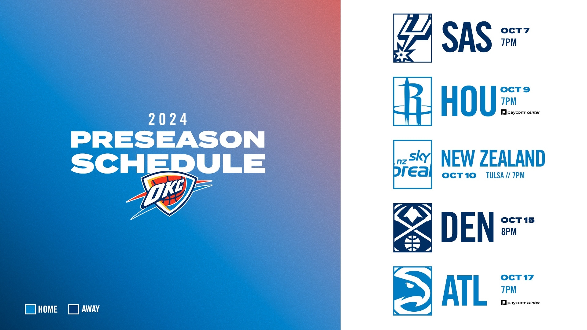 Thunder Announces 2024 Preseason Schedule Oklahoma City Thunder