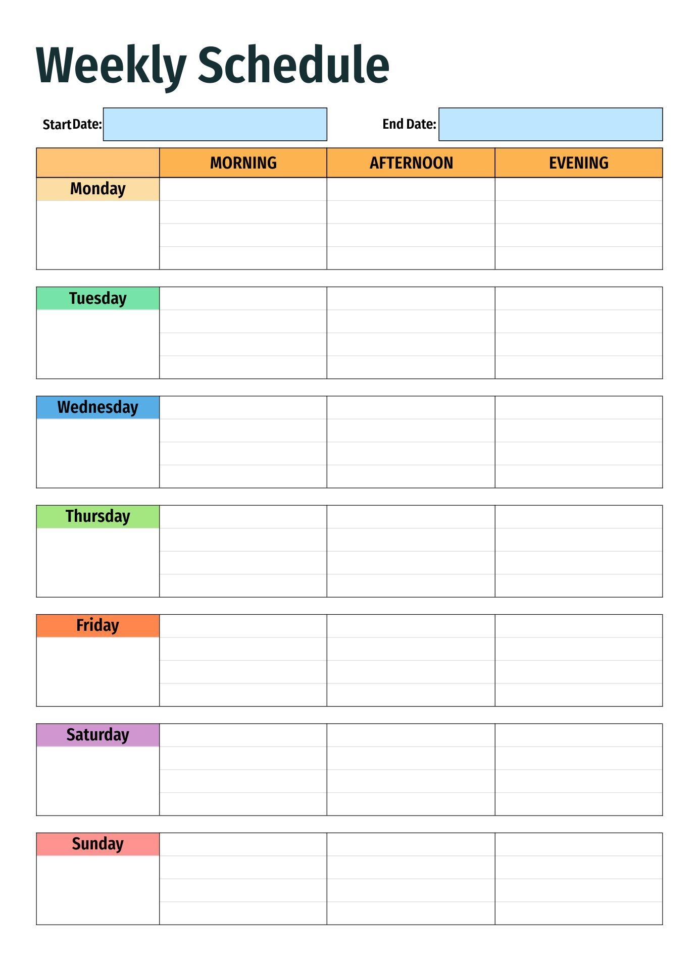 Printable Weekly Schedule Pdf