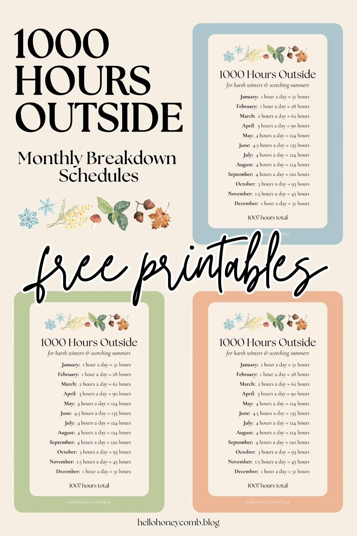 1000 Hours Outside Monthly Breakdown Free Printable Schedule Hello Honeycomb