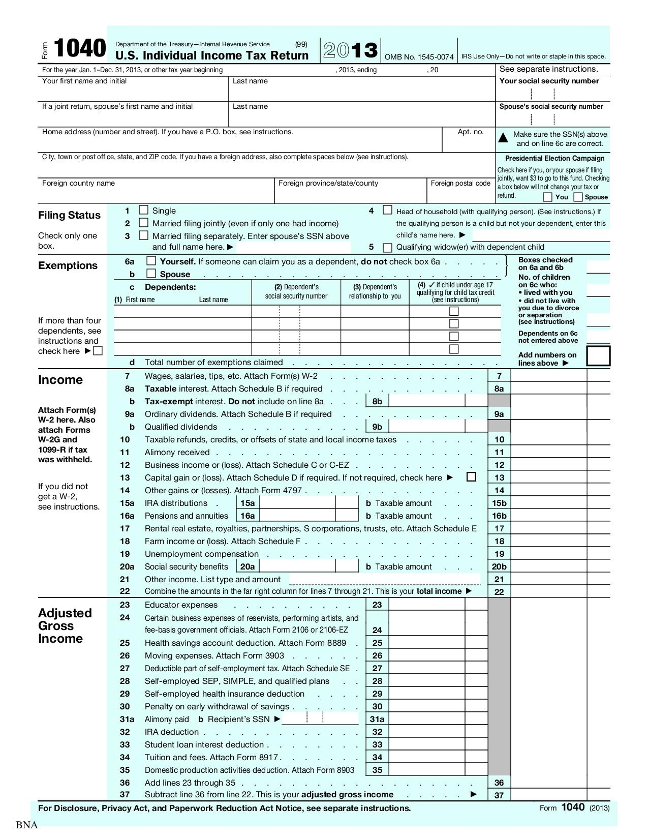 1040 U S Individual Income Tax Return With Schedule C