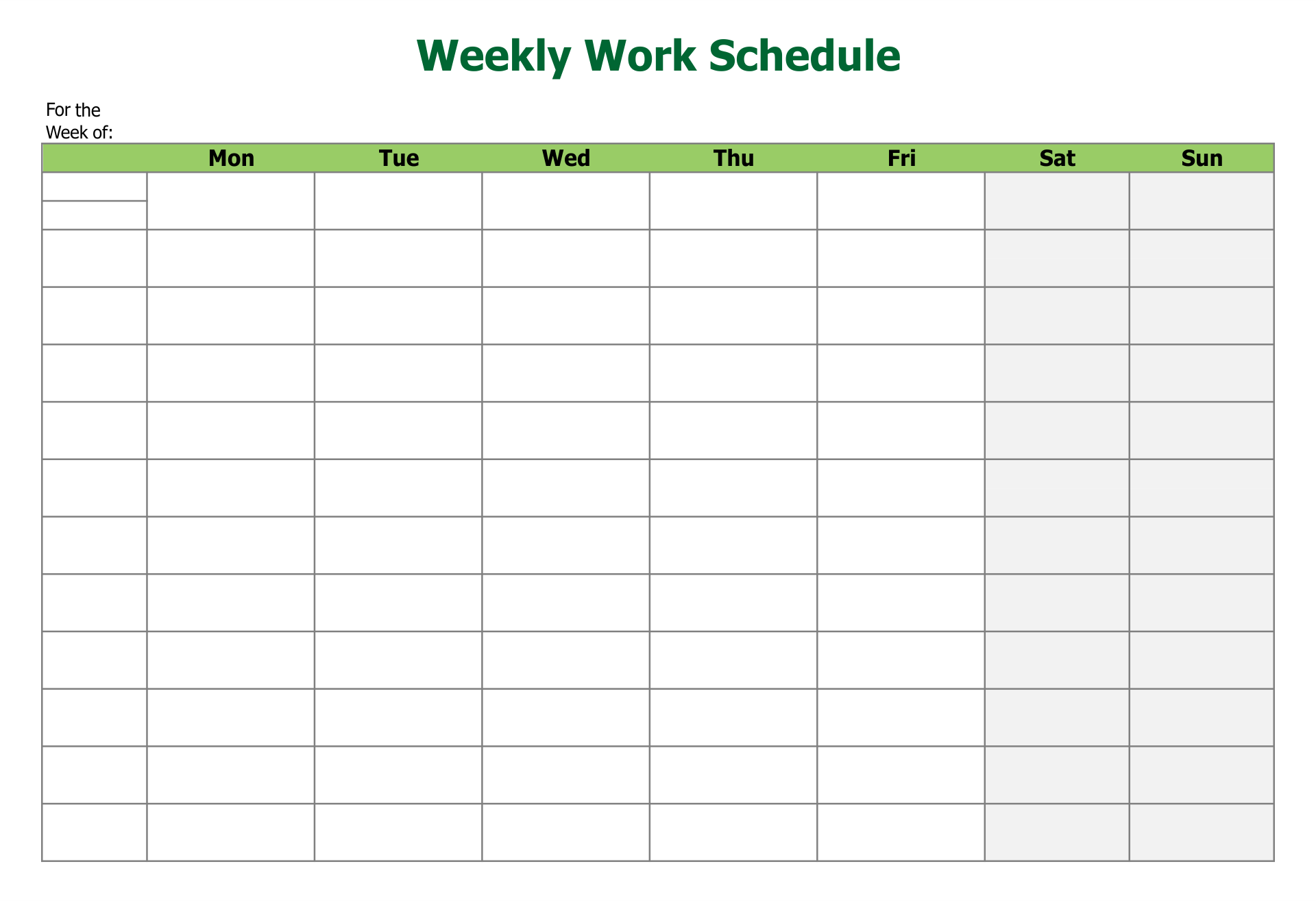 Blank Work Schedule Template Printable
