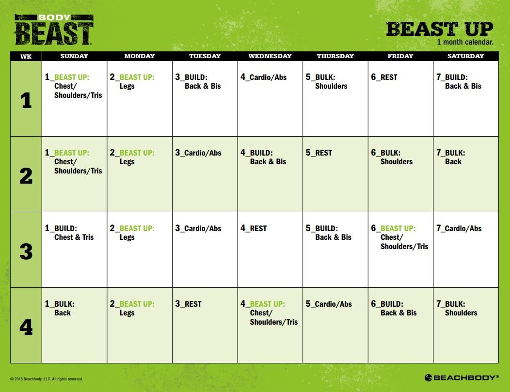 Beachbody Body Beast Schedule Printable