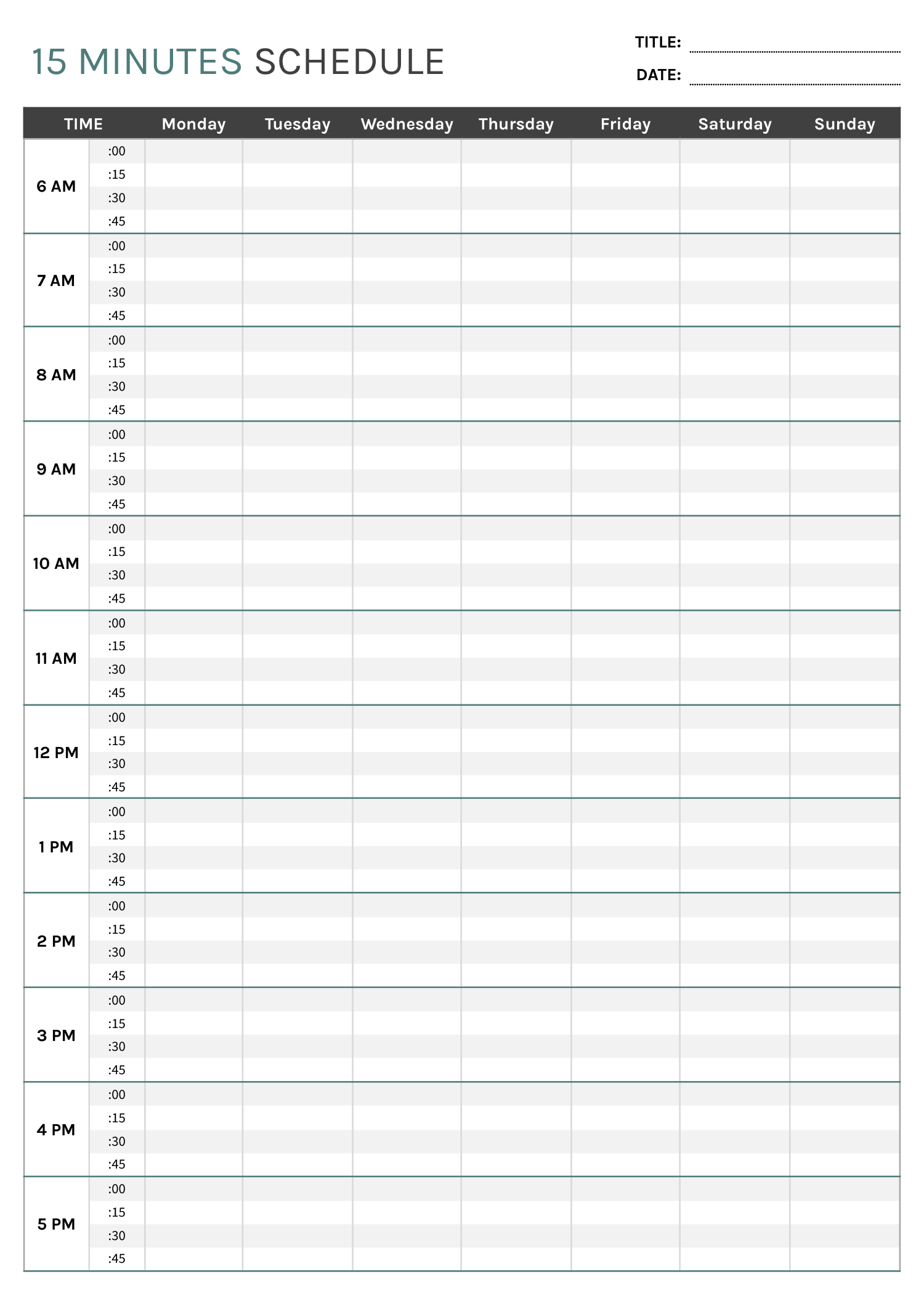 15 Minute Schedule Template Google Docs Word Highfile