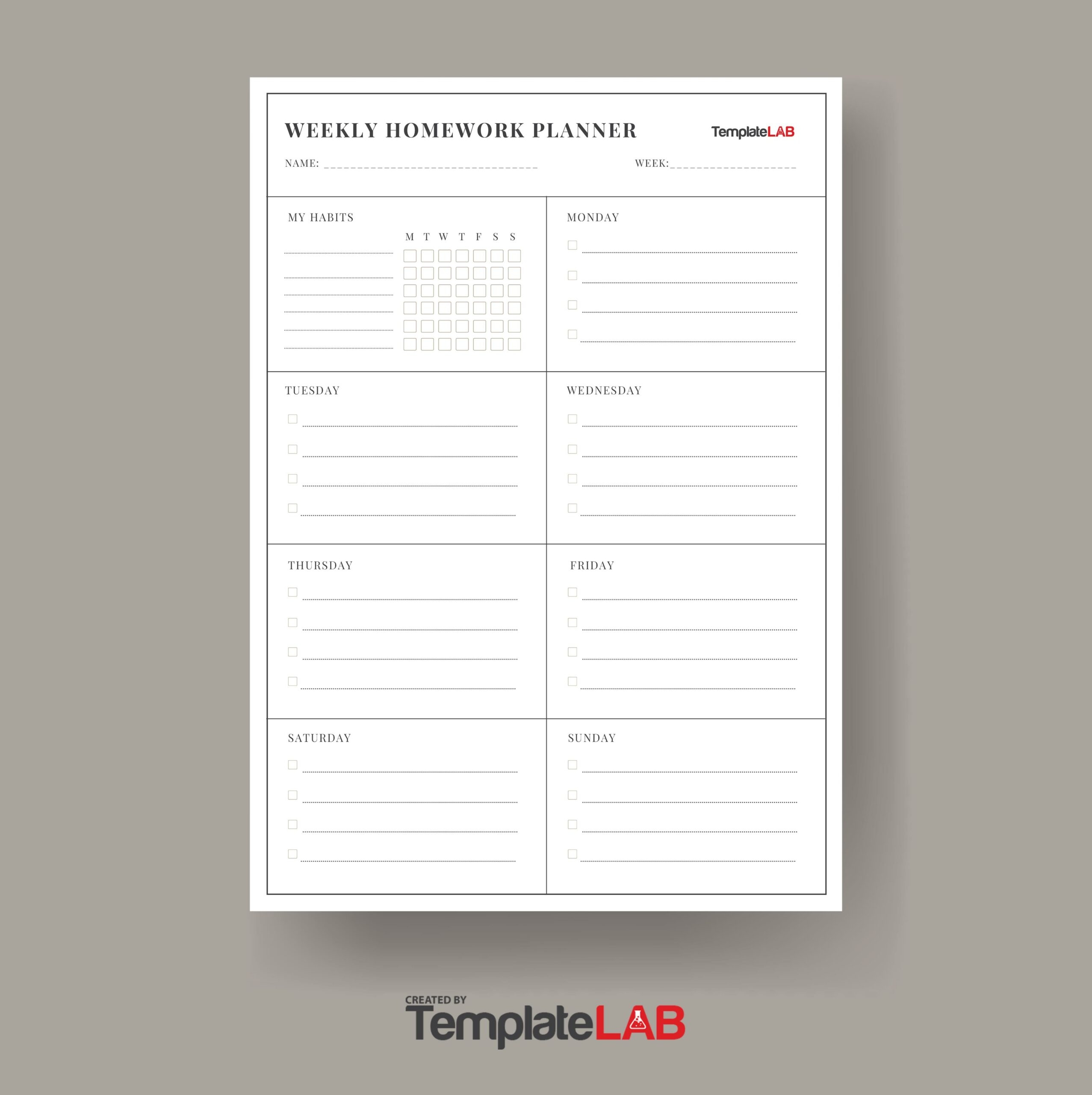 15 Printable Homework Planners PDF Word Excel TemplateLab