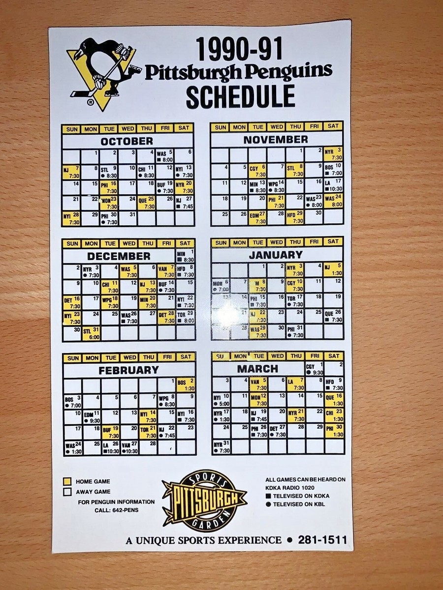 1990 91 PITTSBURGH PENGUINS PITTSBURGH SPORTS GARDEN NHL HOCKEY MAGNET SCHEDULE EBay
