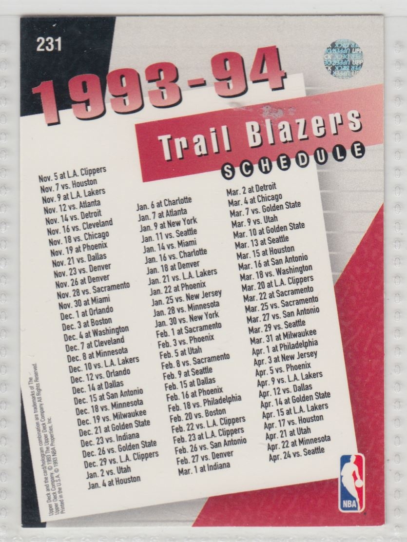 Printable Trail Blazers Schedule