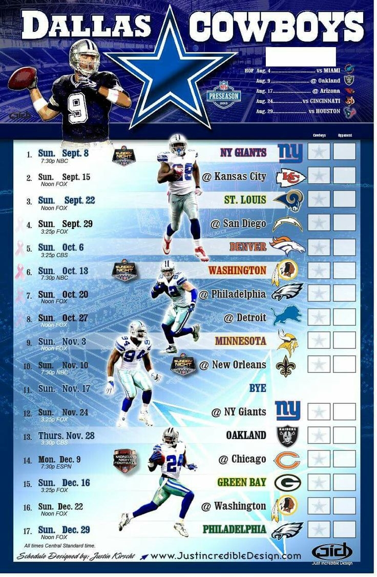 Dallas Cowboys Printable Schedule 2025 26
