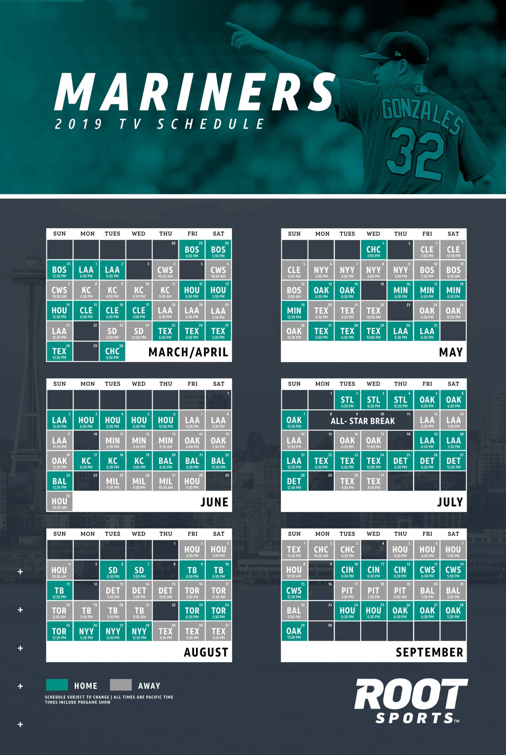 2019 RS NW MARINERS SCHEDULE POSTER 24x36 2 NW Sports Net LLC