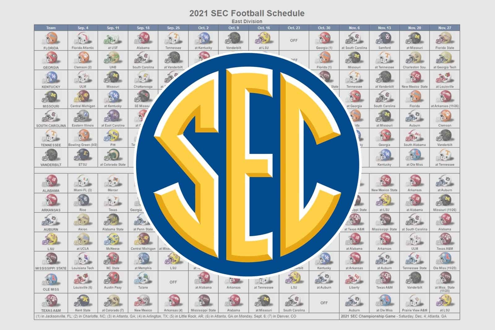2021 SEC Football Helmet Schedule