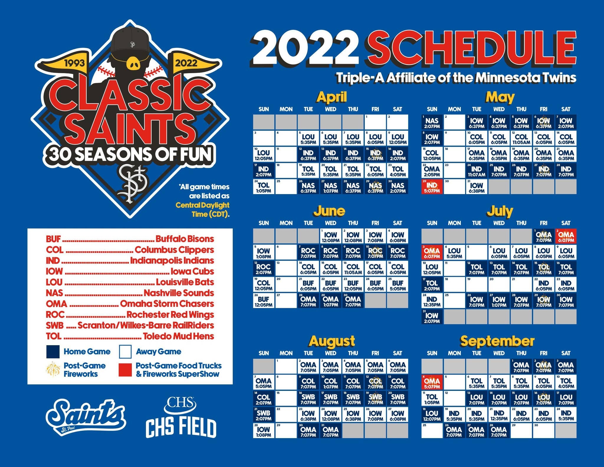 2022 St Paul Saints Printable Schedule By Stpaulsaints Issuu