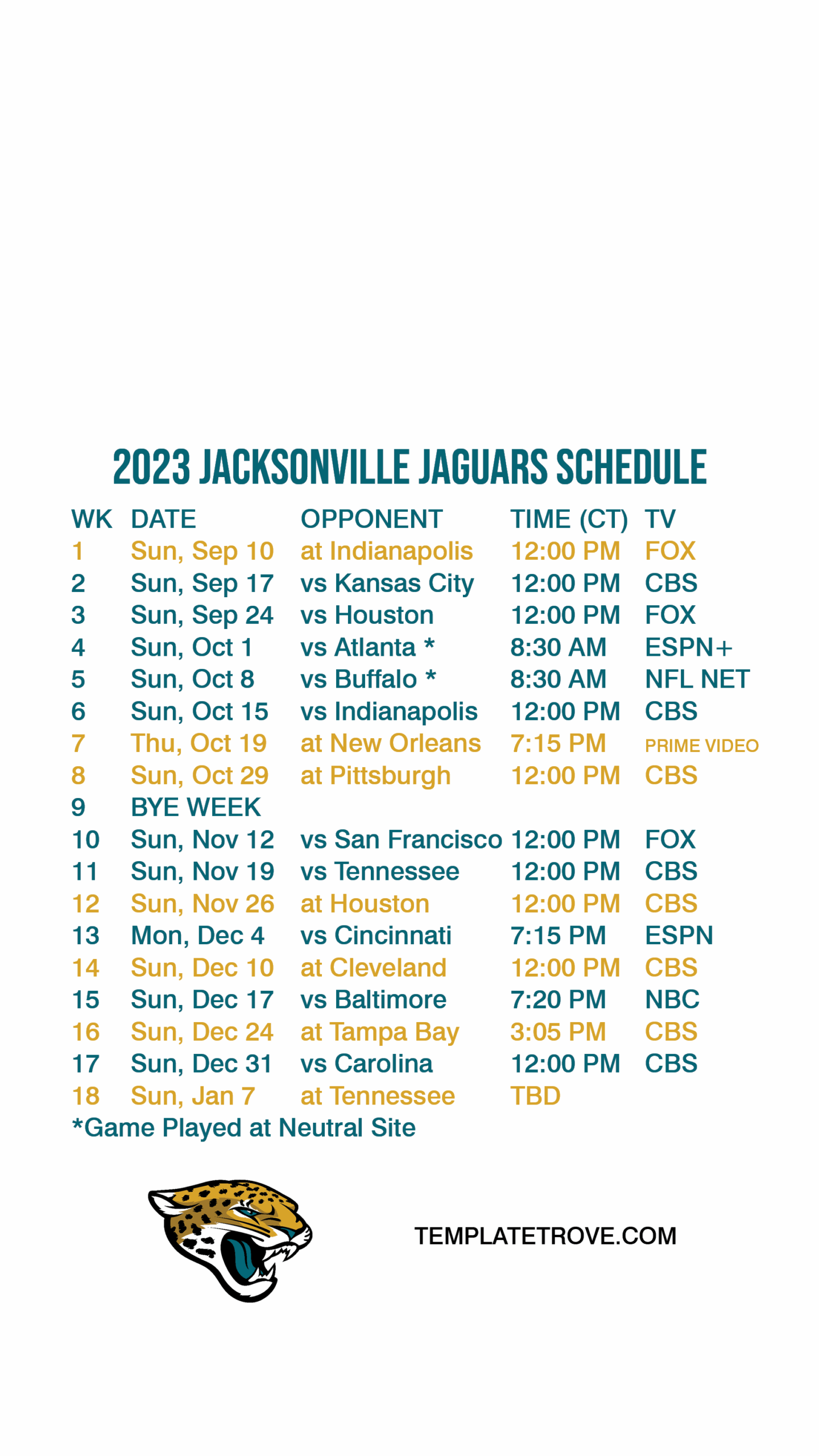 2023 2024 Jacksonville Jaguars Lock Screen Schedule For IPhone 6 7 8 Plus